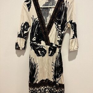 Hale Bob silk wrap dress feather pattern Small